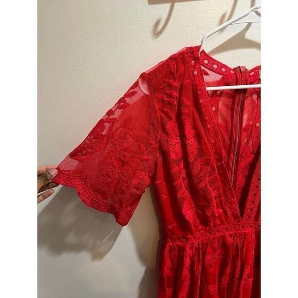 NEW Anthropologie Red Romantic Fairy Boho Coquette Soft Girl Dainty Lace Dress - Picture 9 of 12